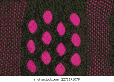 Realistic vector illustration of a background of a black knitted mesh scarf on a burgundy fabric. Abstract background.
