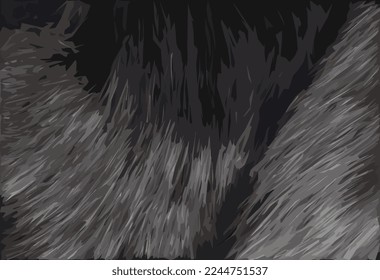 Realistic vector illustration of a background of natural fur with a long pile. Black fox fur texture, high pile.

