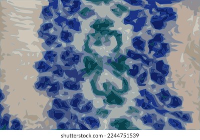 Realistic vector illustration of a background of a white knitted fabric with a blue-green handmade ornament from Argentine merino wool.
