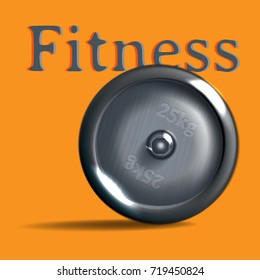 Realistic vector illustration. Barbell on orange background. Fitness, gym, bodybuilding. 