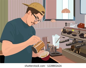 Realistic vector illustration of Barista in a coffee shop