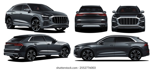 Realistic vector illustration black car SUV isolated in transparent background