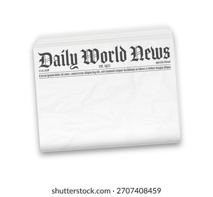 Realistische Vektorgrafik des schwarz-weißen Zeitungslayouts. Einzeln auf weißem Hintergrund