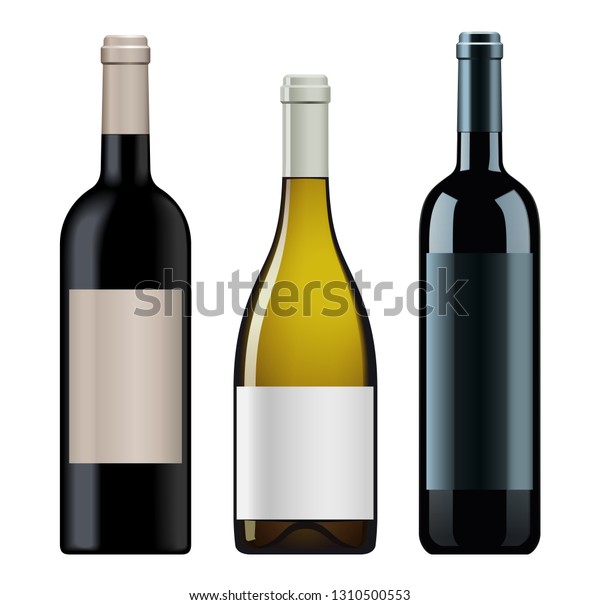 白い背景に白黒のワインボトルのリアルなベクターイラスト ラベルとワインボトルの正面図 のベクター画像素材 ロイヤリティフリー