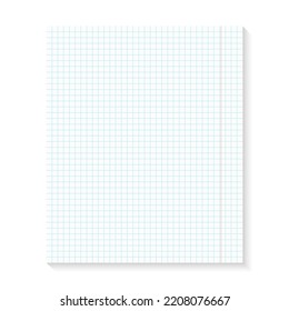 Realistic vector illustration of blank notebook sheet of square paper. White squared paper sheet background. Stock royalty free vector illustration