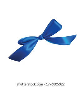 Ilustración vectorial realista de un arco azul hecho de cinta de seda o satén. Úsalo como clipart. Ilustración aislada en un fondo blanco