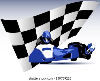 Realistic vector illustration of blue motorcycle sidecar