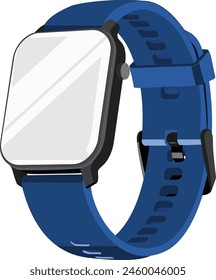 Realistic Vector Illustration of a Blue Smartwatch Isolated on a Transparent Background with Flat Colors. Ideal for Design Mock-ups