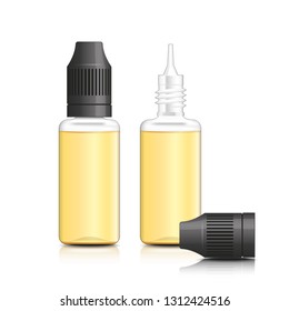 Realistic vector illustration of bottles of e-liquid for vaping. E liquid for electronic cigarette