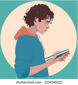 Realistic vector illustration of boy reading a book