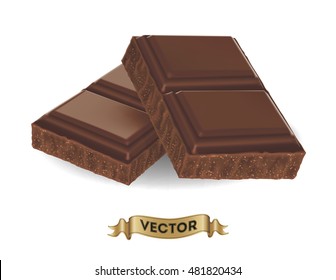 Realistic vector illustration of broken chocolate bar on white background