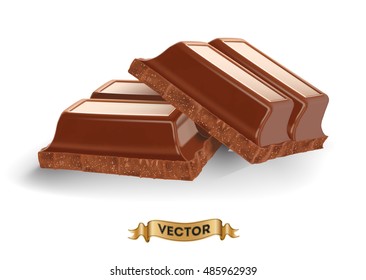 Realistic vector illustration of broken chocolate bar on white background