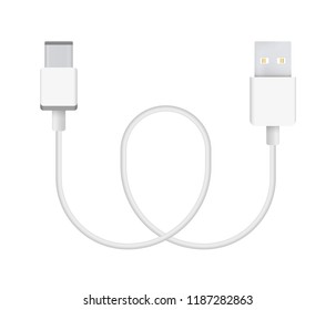 The realistic vector illustration of + cable. Connector or plug for connecting and charging phones, mobile devices, computers, tv, tablets, and game consoles.