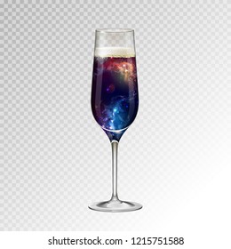 Realistic vector illustration of champagne glass  with space background inside