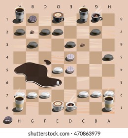 realistic vector  illustration of chess with coffee stuff
