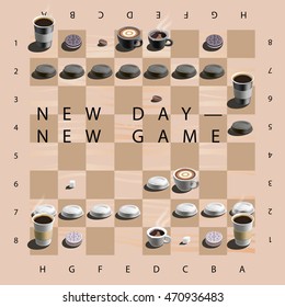 realistic vector  illustration of chess with coffee stuff