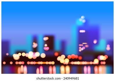 Realista ilustración vectorial de la ciudad en la mañana con bokeh. para una edición sencilla y rápida. posible utilizar como fondo horizontal transparente