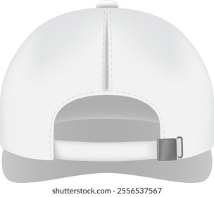 Realistic vector illustration of a classic white baseball cap, highlighting its adjustable strap and back panel, perfect for showcasing designs or branding