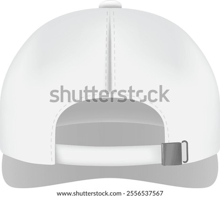 Realistic vector illustration of a classic white baseball cap, highlighting its adjustable strap and back panel, perfect for showcasing designs or branding