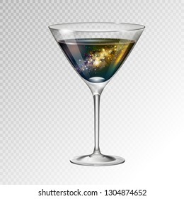 Realistic vector illustration of cocktail cosmopolitan glass with space background inside