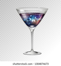 Realistic vector illustration of cocktail cosmopolitan glass with space background inside