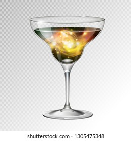 Realistic vector illustration of cocktail margarita glass with space background inside