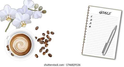 Realistic vector illustration of coffee cup on white background