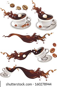 Realistic Vector illustration of coffee splashing out of a mug