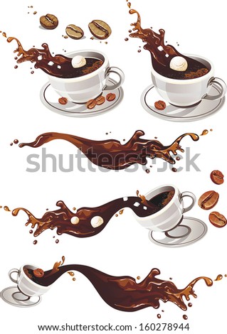 Realistic Vector illustration of coffee splashing out of a mug