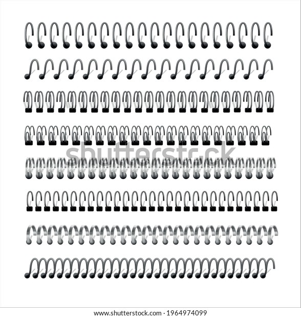 Realistic vector illustration of collection of\
stitch, spiral binding and divider of paper. Metal spiral Vector\
illustration EPS10.