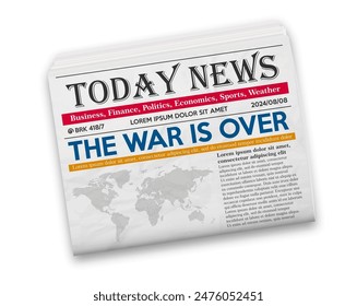 Realistic vector illustration of color newspaper layout isolated background.