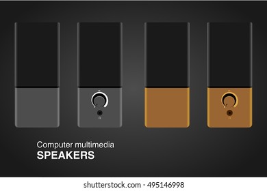 Realistic vector illustration of computer multimedia speakers. Isolated on black background. Matte and metallic color.