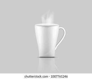 Realistic vector illustration of cup of hot drink on gray background.