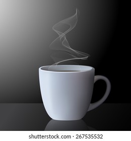Realistic vector illustration of cup of hot tea or coffee on black background. Realistic cup of tea. Realistic cup of coffee. Cup icon. Realistic cup image. Cup illustration.
