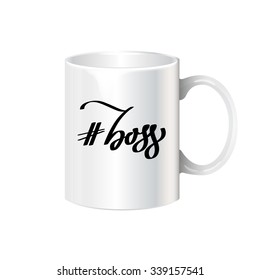 Realistic vector illustration of cup of hot tea or coffee with modern lettering