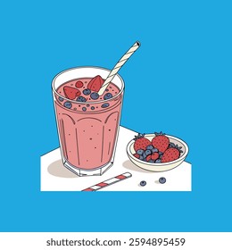 Realistic vector illustration of delicious smoothies in vibrant colors. Perfect for menus, advertisements, and food-related designs. High-quality and fully scalable.