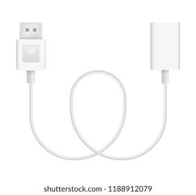 The realistic vector illustration of Display port to Adapter. Connector or plug for connecting and charging phones, mobile devices, computers, tv, tablets, and game consoles.
