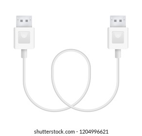 The realistic vector illustration of Display port cable. Connector or plug for connecting and charging phones, mobile devices, computers, tv, tablets, and game consoles.