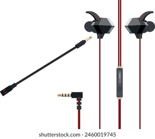 Realistic Vector Illustration of Earphones for Gaming Sound, Used by Gamers, with a Simple and Futuristic Design, Multiple View. Icon on a Transparent Background.