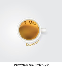 Realistic vector illustration of Espresso coffee isolated on white background. Top view perspective