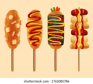 Realistic vector illustration of a famous korean street food corn dog