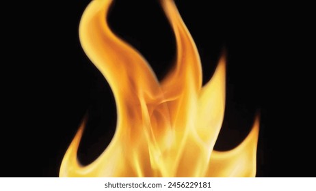 realistic vector illustration of fire flames on black background burning red yellow white blue hot 