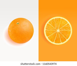 Realistic Vector illustration of fresh orange. Creative layout made of oranges. Food concept.