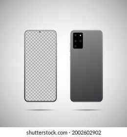 Realistic vector illustration. Front and back side smartphone with transparent screen. Mock-up screen smartphone with blank screen for your design.