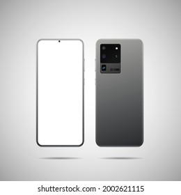Realistic vector illustration. Front and back side smartphone. Mock-up screen smartphone with blank screen for your design.
