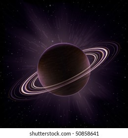 Realistic vector illustration of a giant gas planet surrounded by rings (like Saturn)