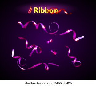 Realistic vector illustration of gift pink ribbons on a dark background. Design elements for your holiday content.