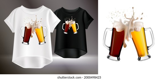 Ilustración vectorial realista de gafas con salpicadura de cerveza. Imagen aislada de ropa de moda.