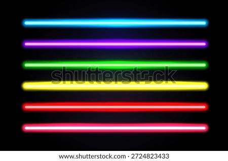 Realistic vector illustration of glowing neon ultraviolet lamps in different color shades, representing modern fashion style and trendy luminous design perfect for nightlife, decoration, and