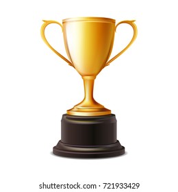 Realistic vector illustration of gold shiny cup on white background